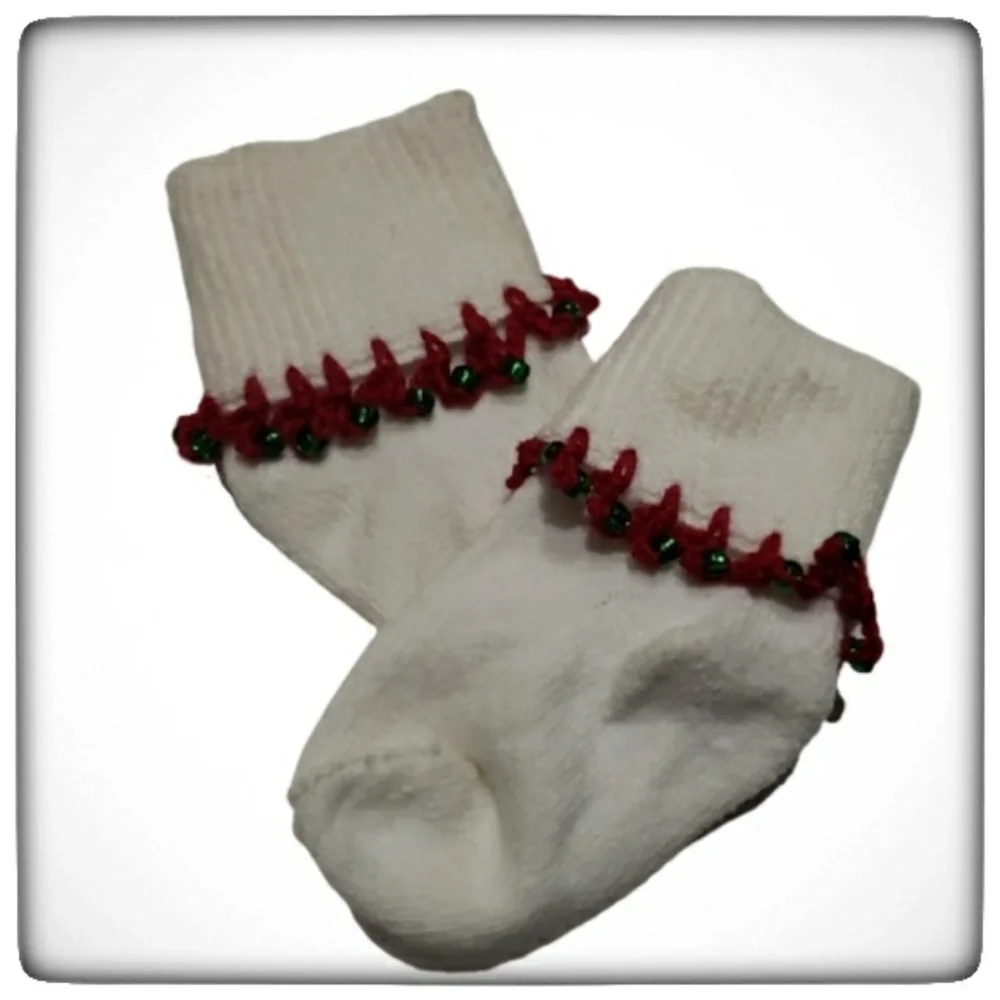Christmas Handmade Crocheted baby girl socks 0-6M
